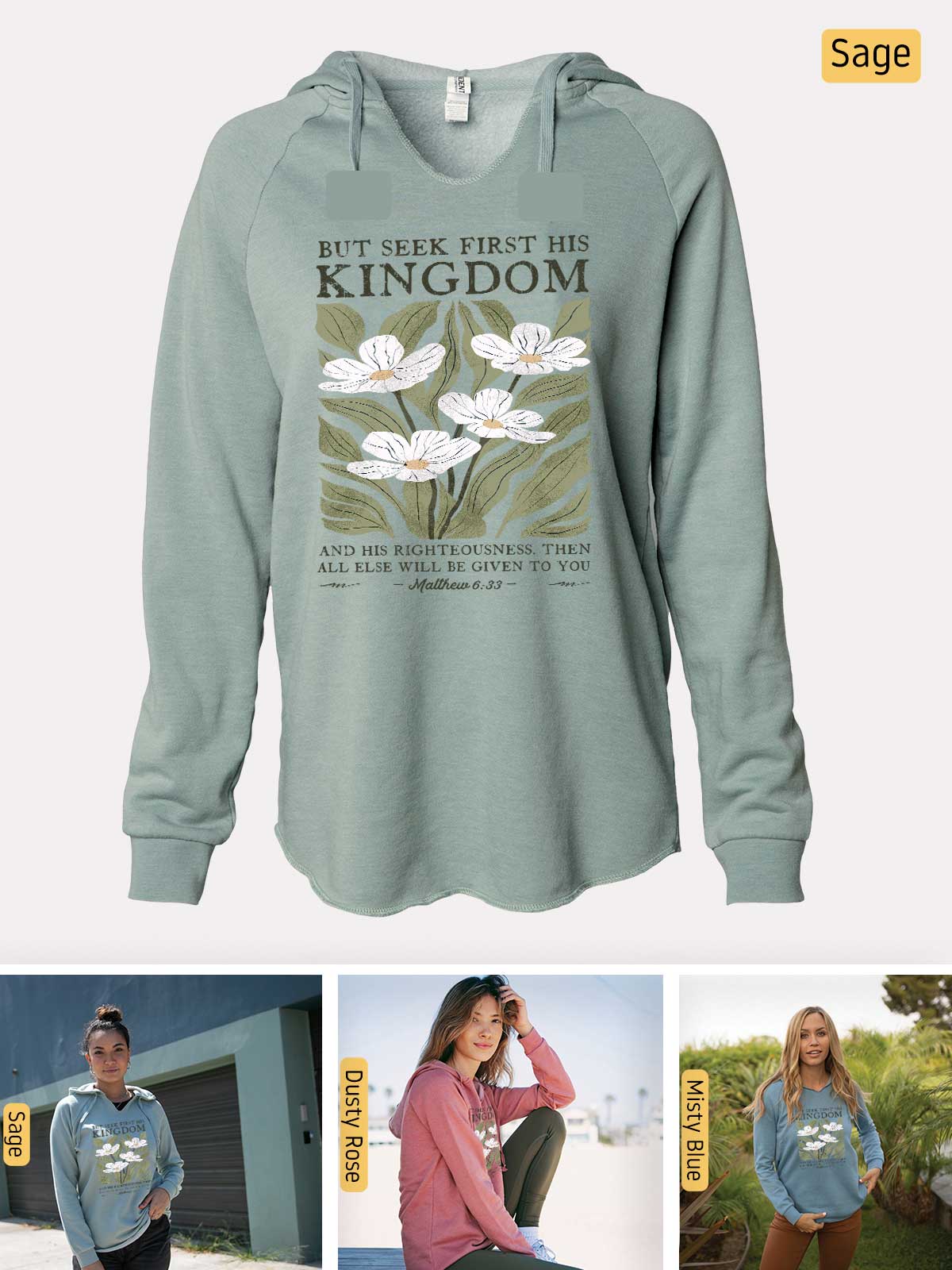 a women's sweatshirt with a picture of a woman sitting on a bench