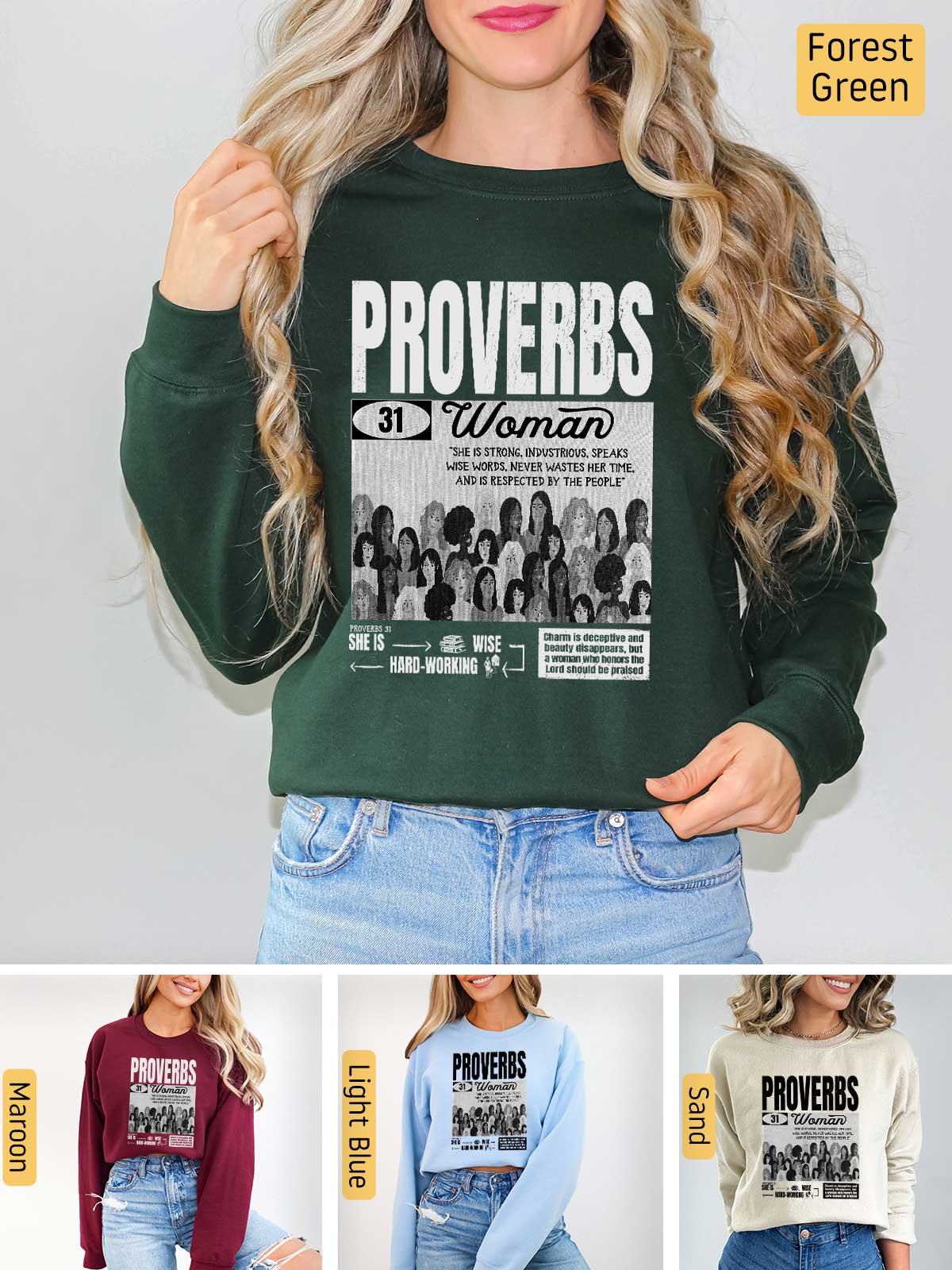 a woman wearing a sweatshirt with the words provers on it