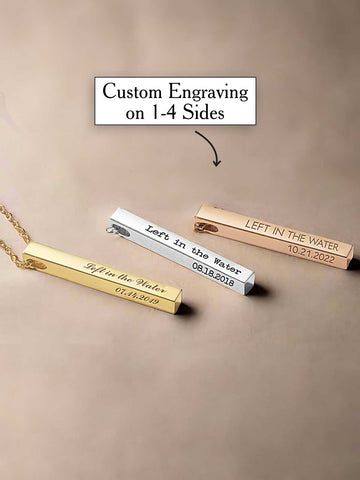 4-Sided Bar Necklace with Custom Baptism Engravings – Adult Baptism Keepsake Gift