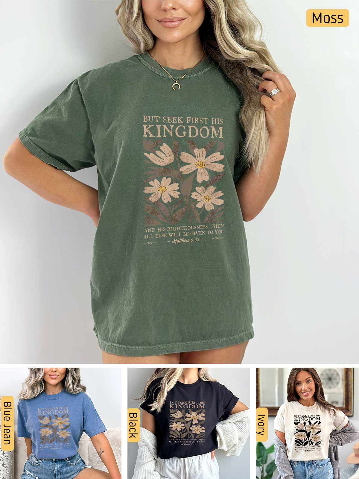 a woman wearing a t - shirt with a flower on it