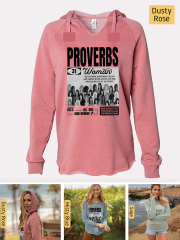 She is Clothed in Strength - Proverbs 31 Woman - Lightweight, Cali Wave-washed Women's Hooded Sweatshirt