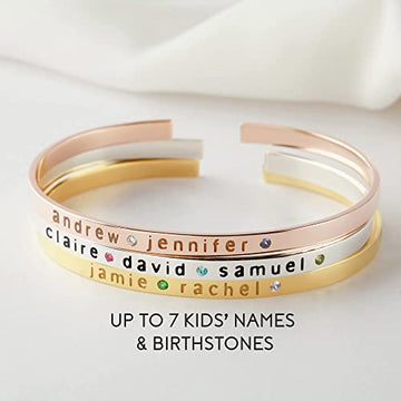 4mm 1-7 Names & Birthstones Cuff Bracelet - Perfect for Mom or Grandmom