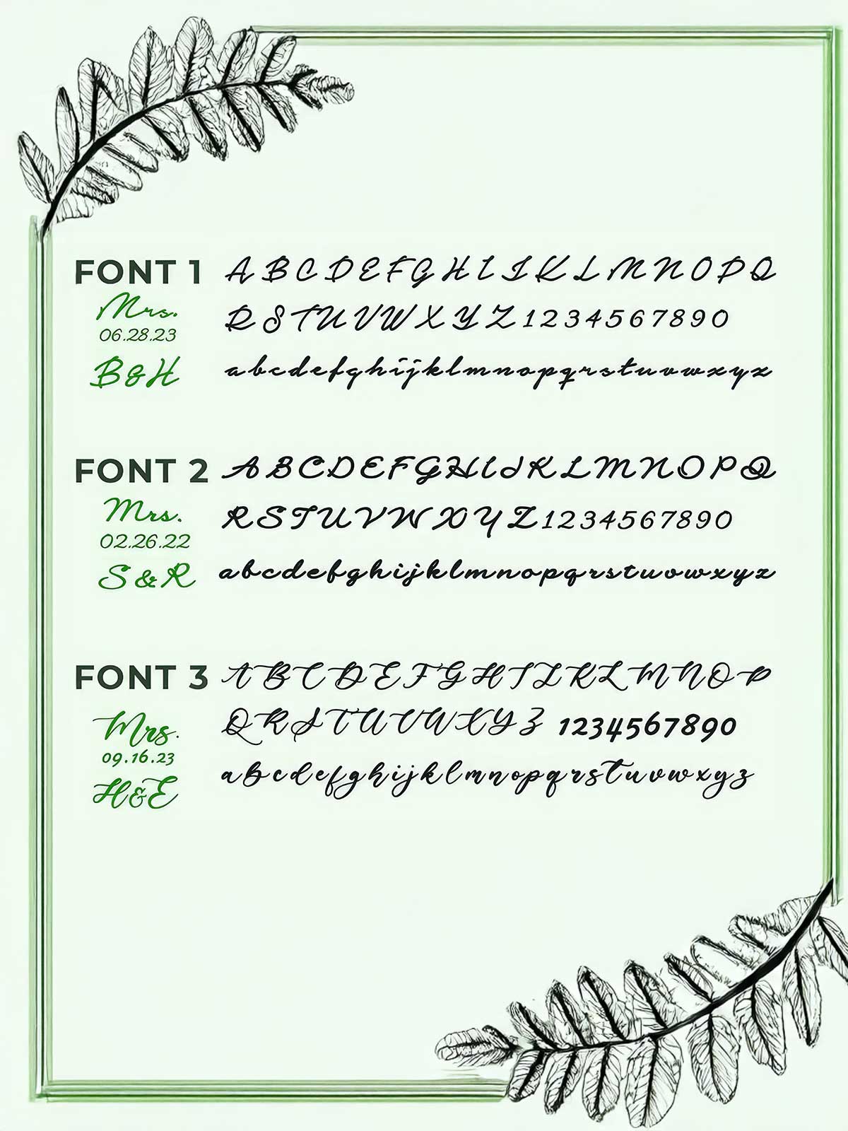 a handwritten font with a green border