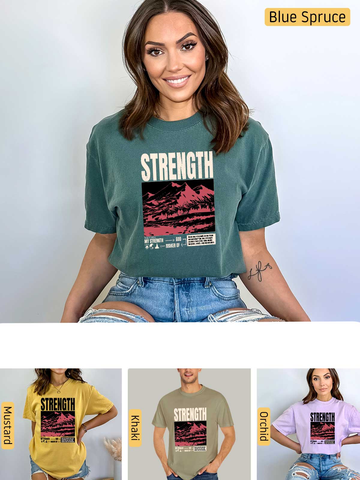 a woman wearing a shirt that says strength