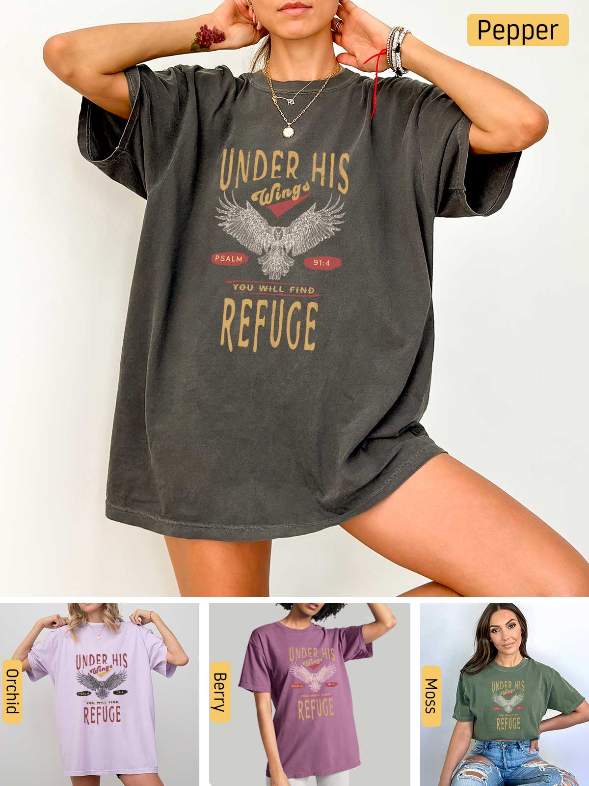 a collage of photos of a woman wearing a t - shirt