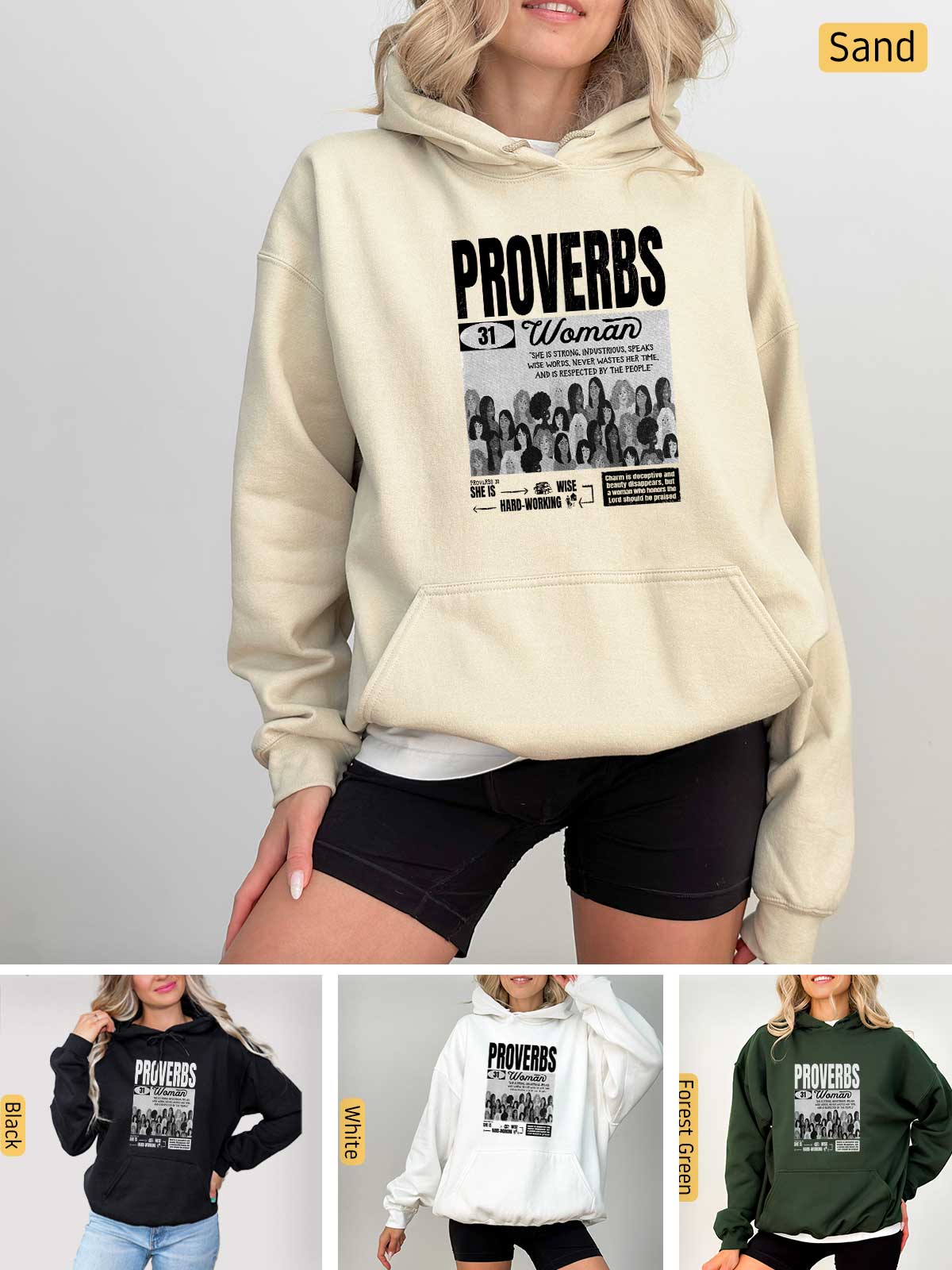 a woman wearing a sweatshirt with the words provers on it