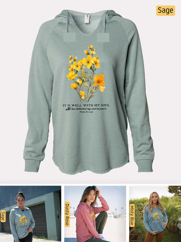It is Well with my Soul - Psalm 55:18 - Lightweight, Cali Wave-washed Women's Hooded Sweatshirt