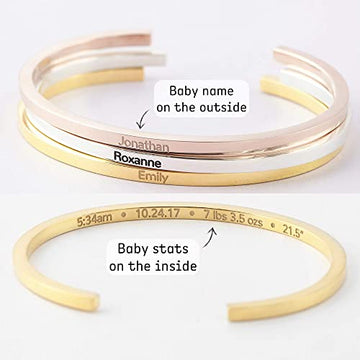 3mm 1-6 Names Thick Guage Cuff Bracelet – Gift for Mom and Grandmom