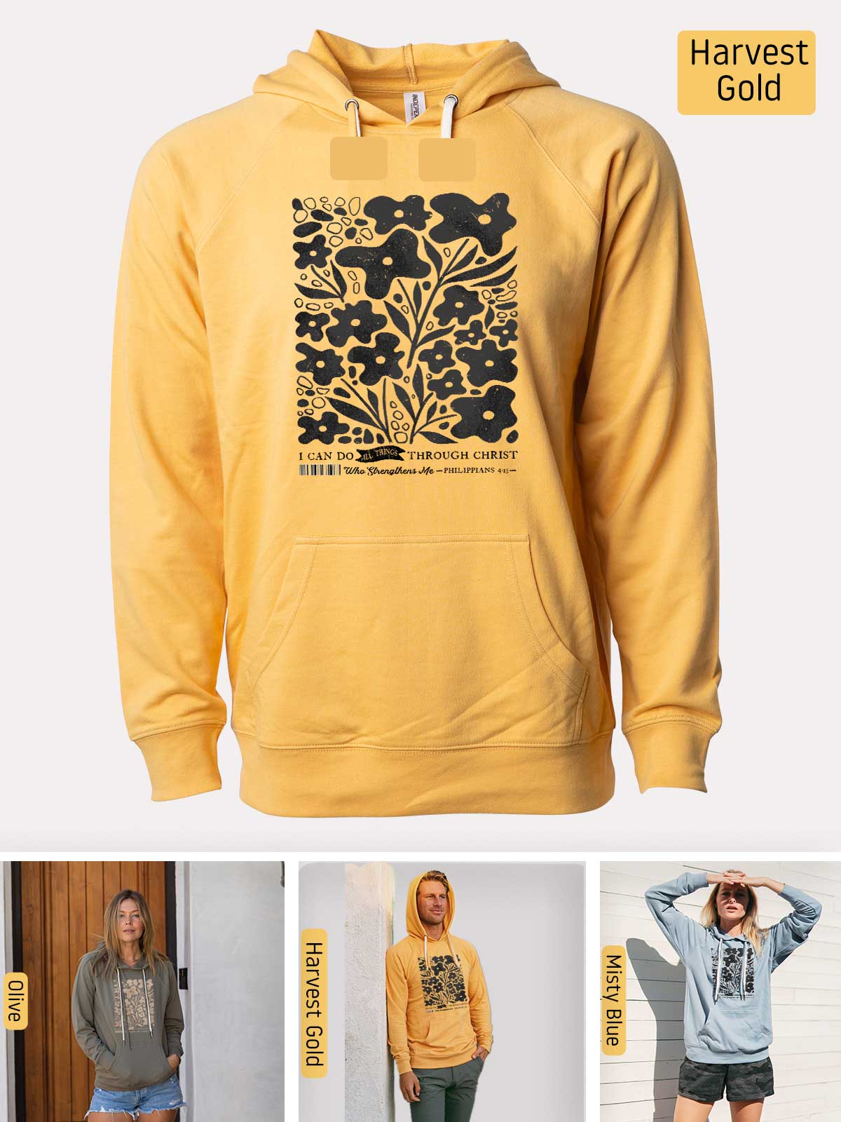 a yellow hoodie with a picture of a tree on it