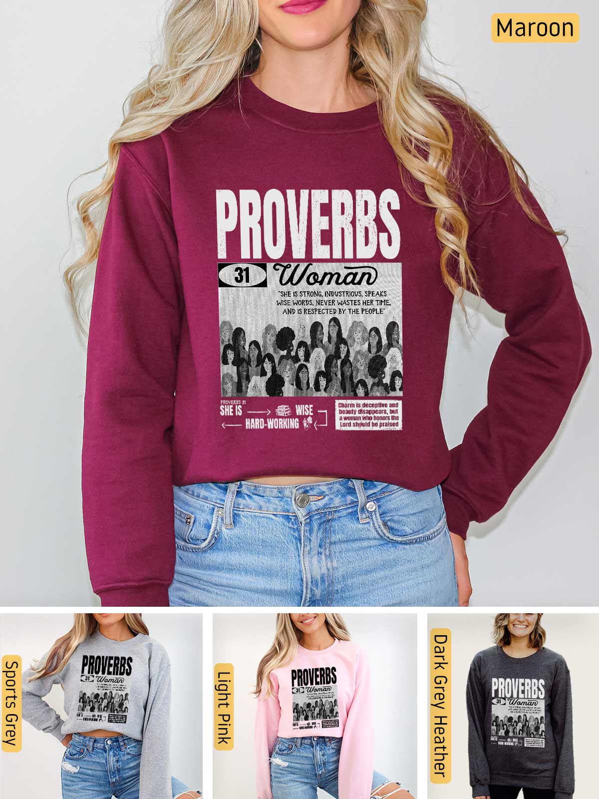 a woman wearing a sweatshirt and jeans with the words provers on it