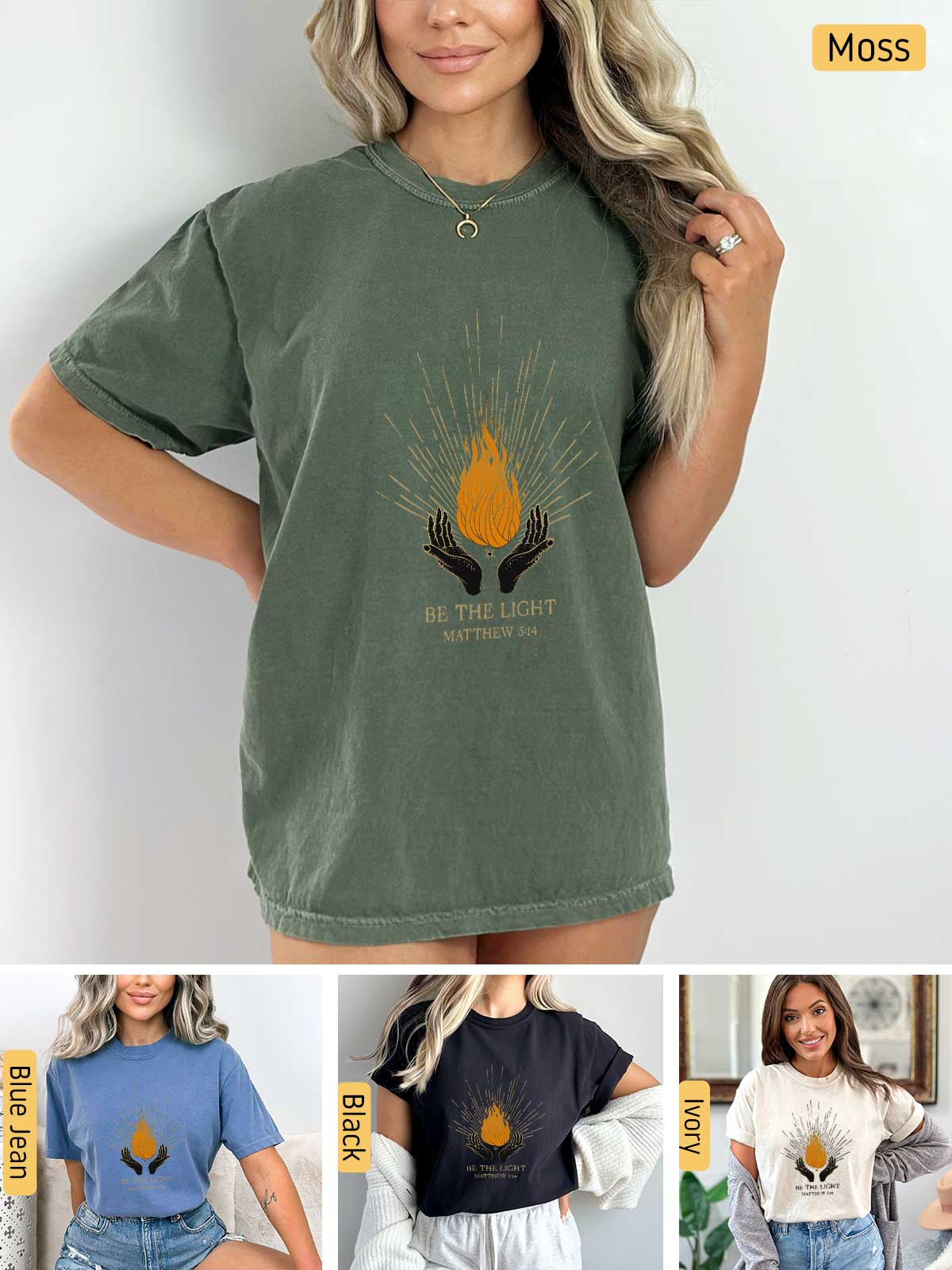 a woman wearing a t - shirt with a fire on it