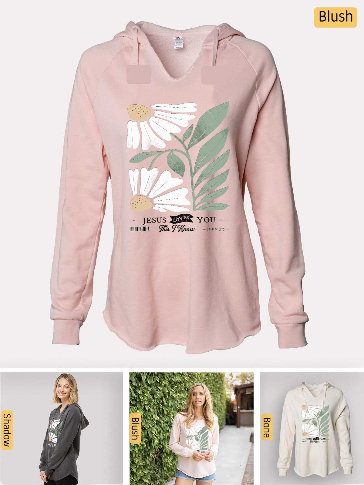 a pink hoodie with a picture of a flower on it