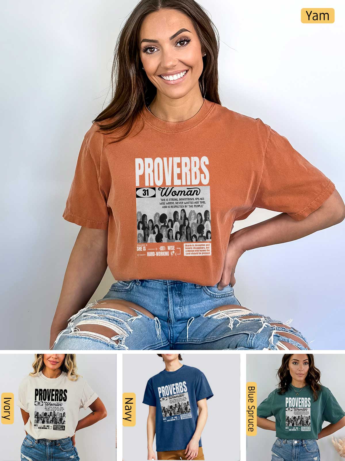 a collage of photos of a woman wearing a t - shirt