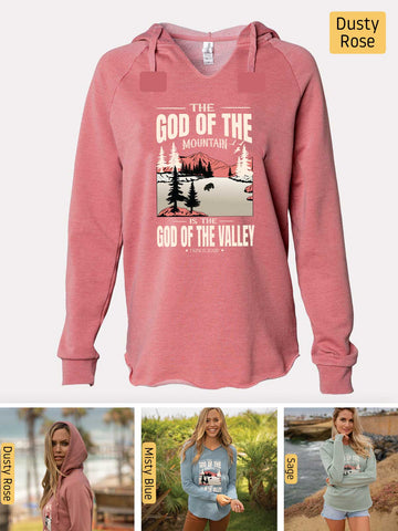God of the Mountain - 1 Kings 20:28 - Lightweight, Cali Wave-washed Women's Hooded Sweatshirt