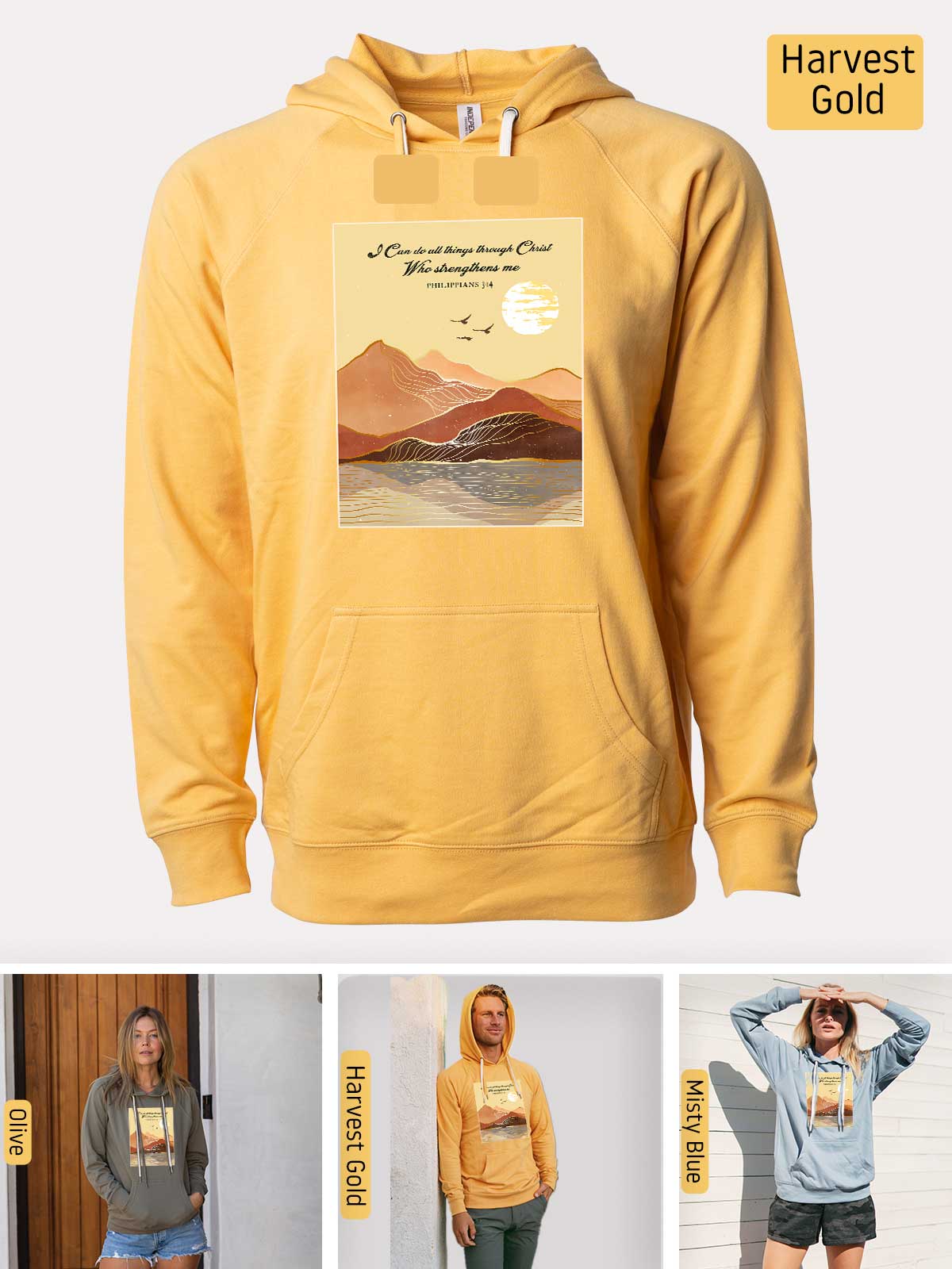 a yellow hoodie with a picture of a woman wearing a yellow hoodie