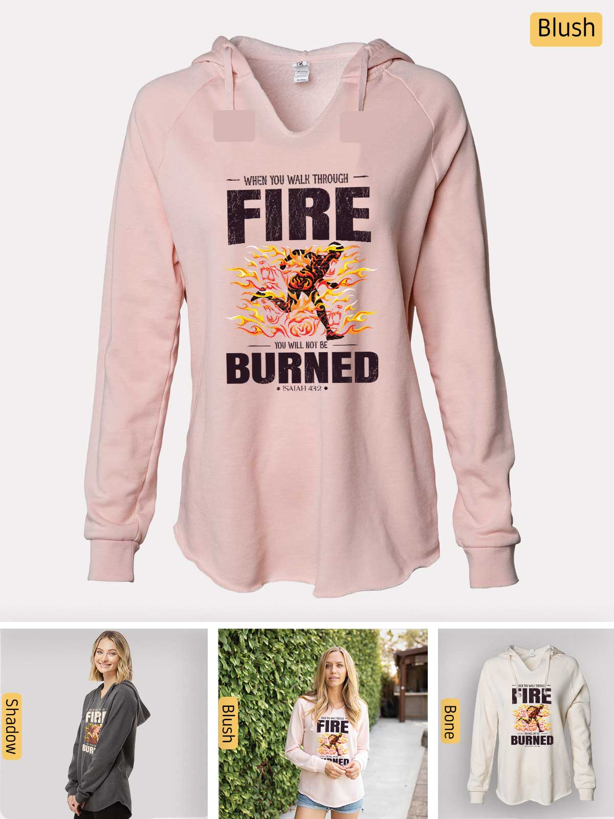 a women's hoodie with the words fire and a picture of a woman