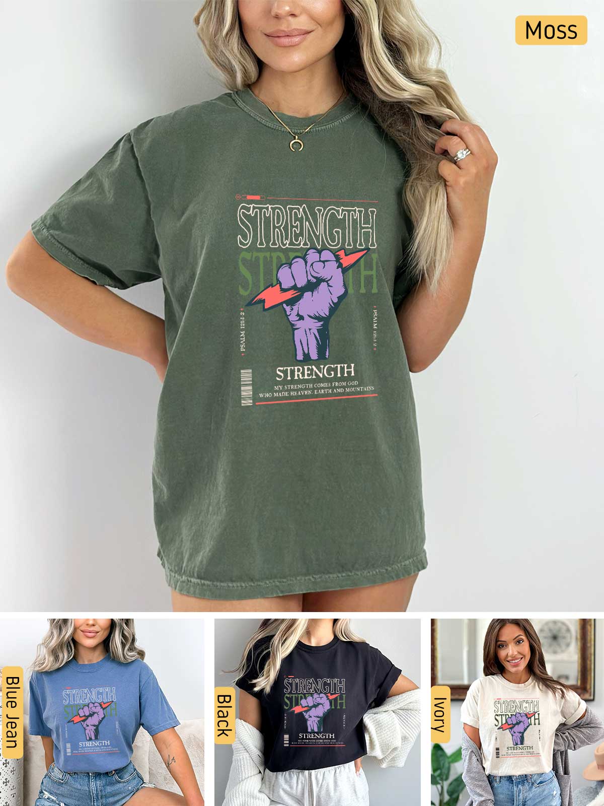 a woman wearing a shirt that says strength