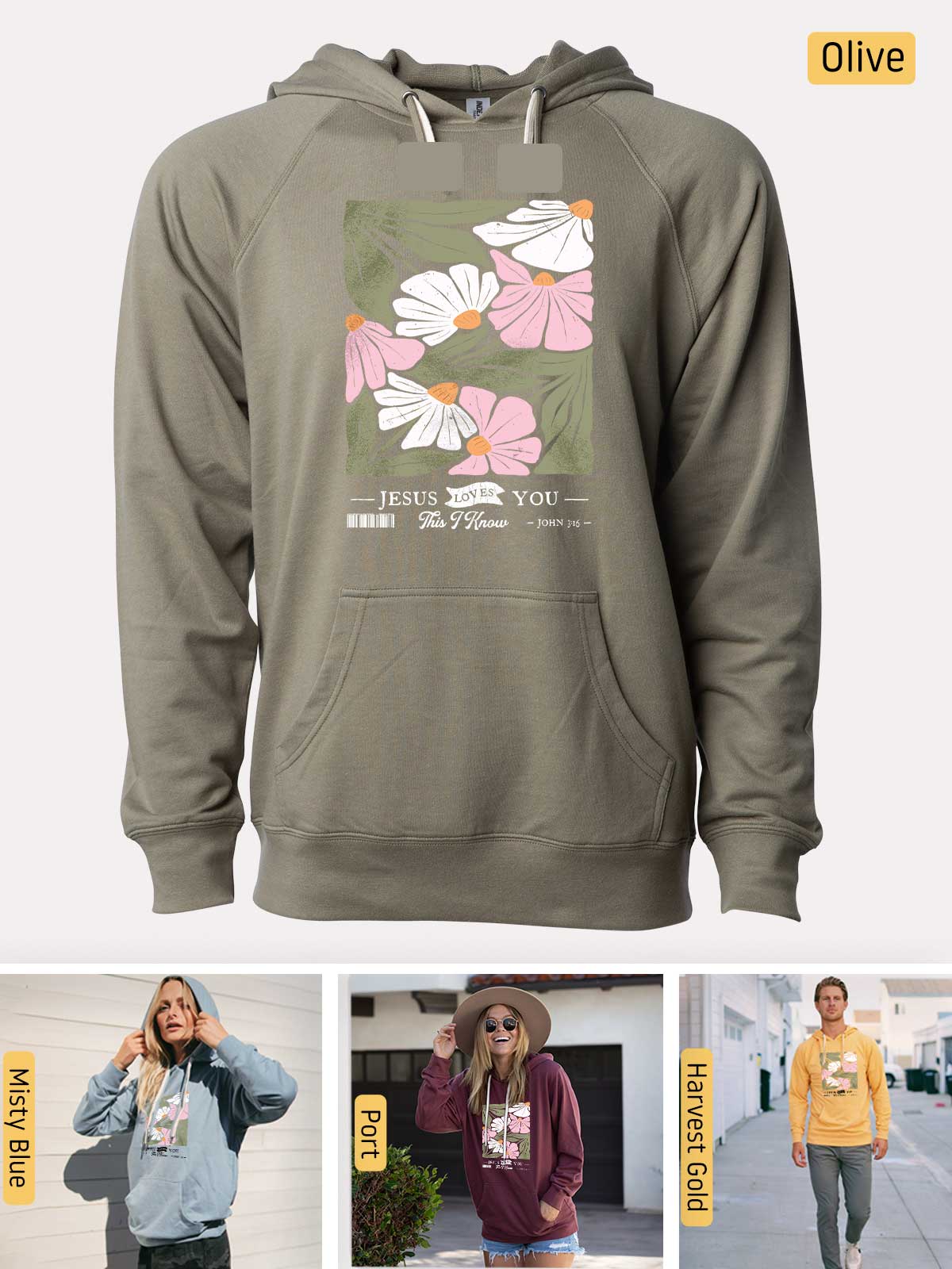 a woman wearing a hoodie and a sweatshirt with flowers on it