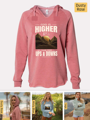 God is Higher - Romans 8:38-39 - Lightweight, Cali Wave-washed Women's Hooded Sweatshirt