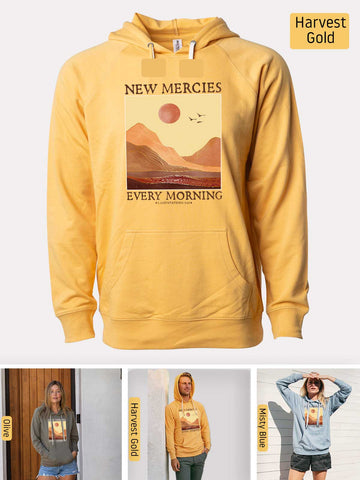 His Mercies are New Every Morning - Lamentations 3:22-23 - Lightweight, Unisex, Slim-Fit, Terry Loopback Hoodie