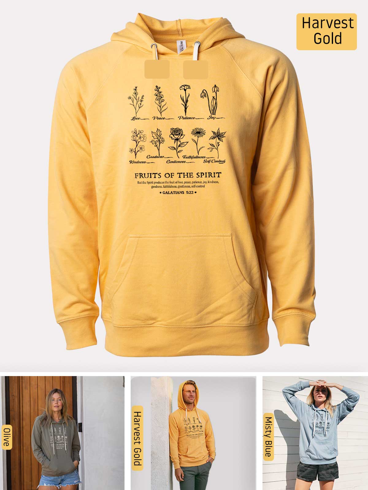 a yellow hoodie with a picture of plants on it