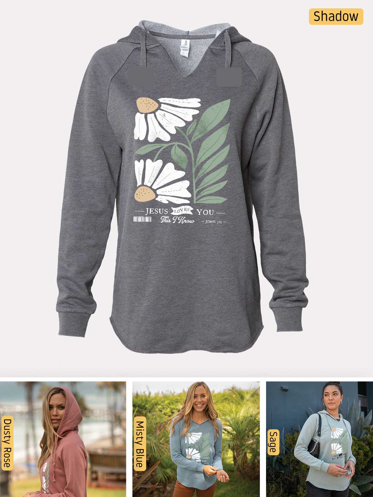 a women's hoodie with a picture of a flower on it