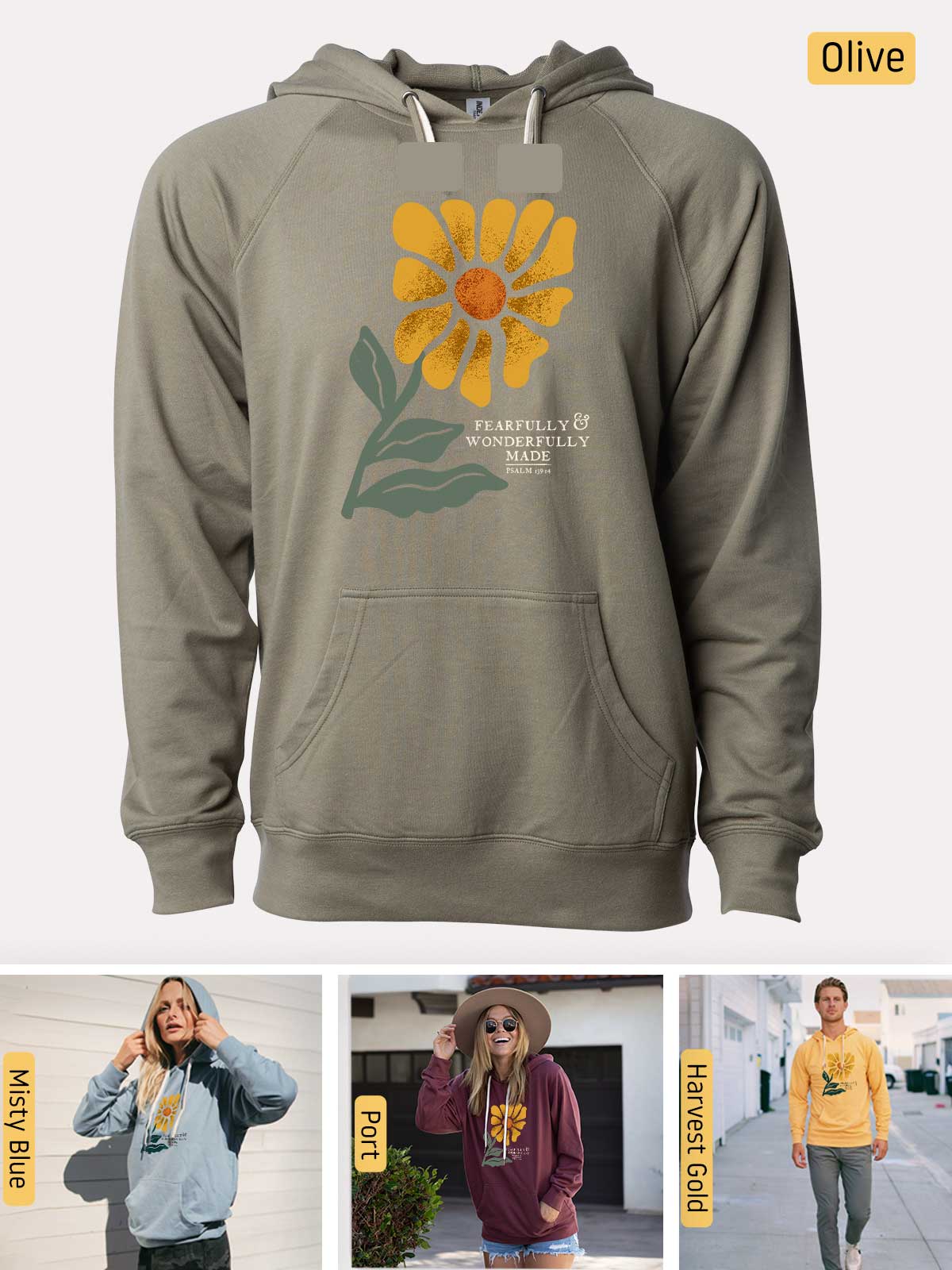 a woman wearing a hoodie with a sunflower on it