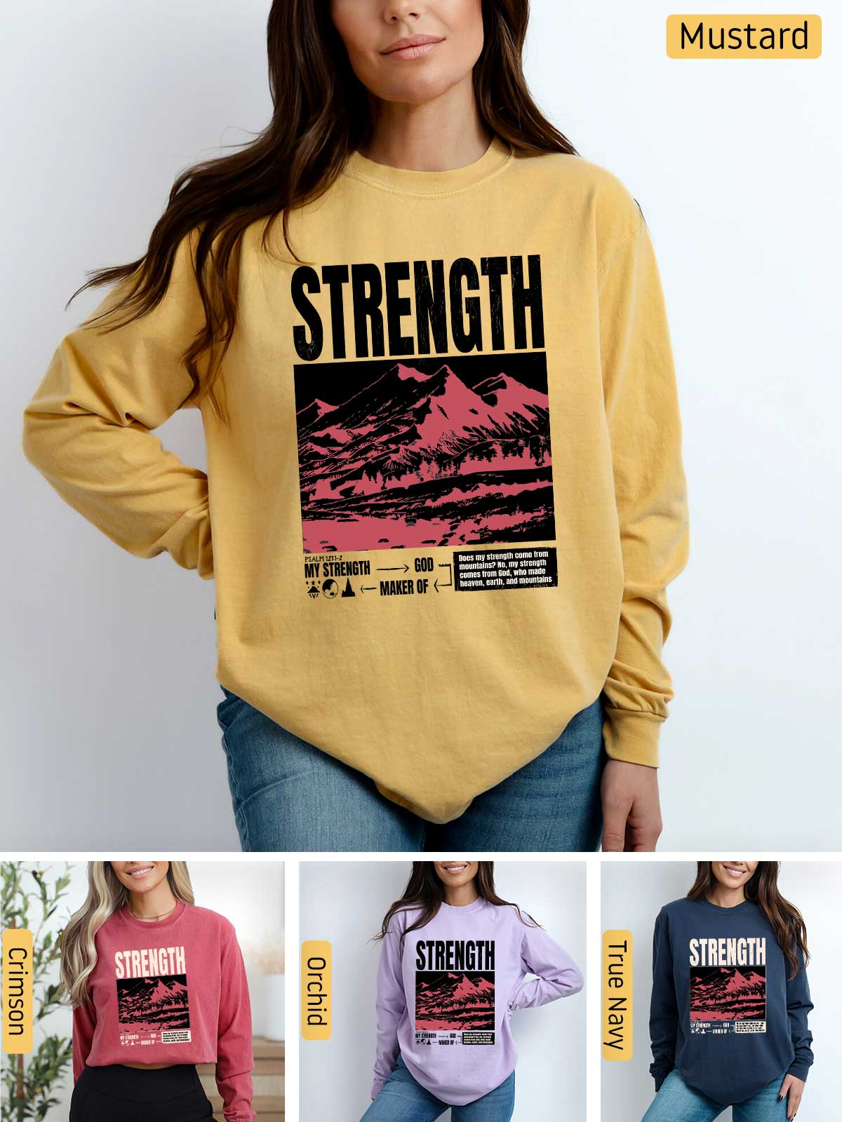 a woman wearing a sweatshirt with the words strength on it