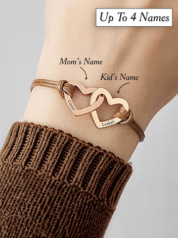 1-4 Names Interlocking Hearts Bracelet - Mom Bracelet With Kids' Names