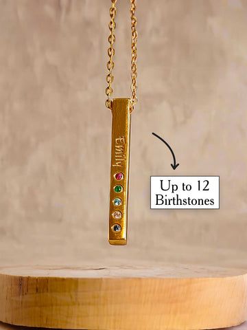 1-12 Birthstones Custom 4-Sided Bar Necklace – Perfect for Moms & Grandmoms