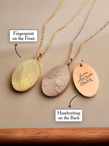 Fingerprint & Handwriting Necklace - Custom Engraved Memorial Jewelry