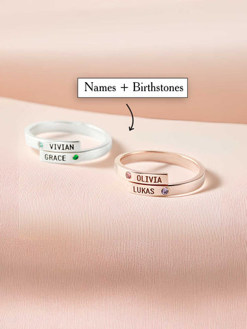 2 Name Wrap Ring with Birthstones - 2.5mm