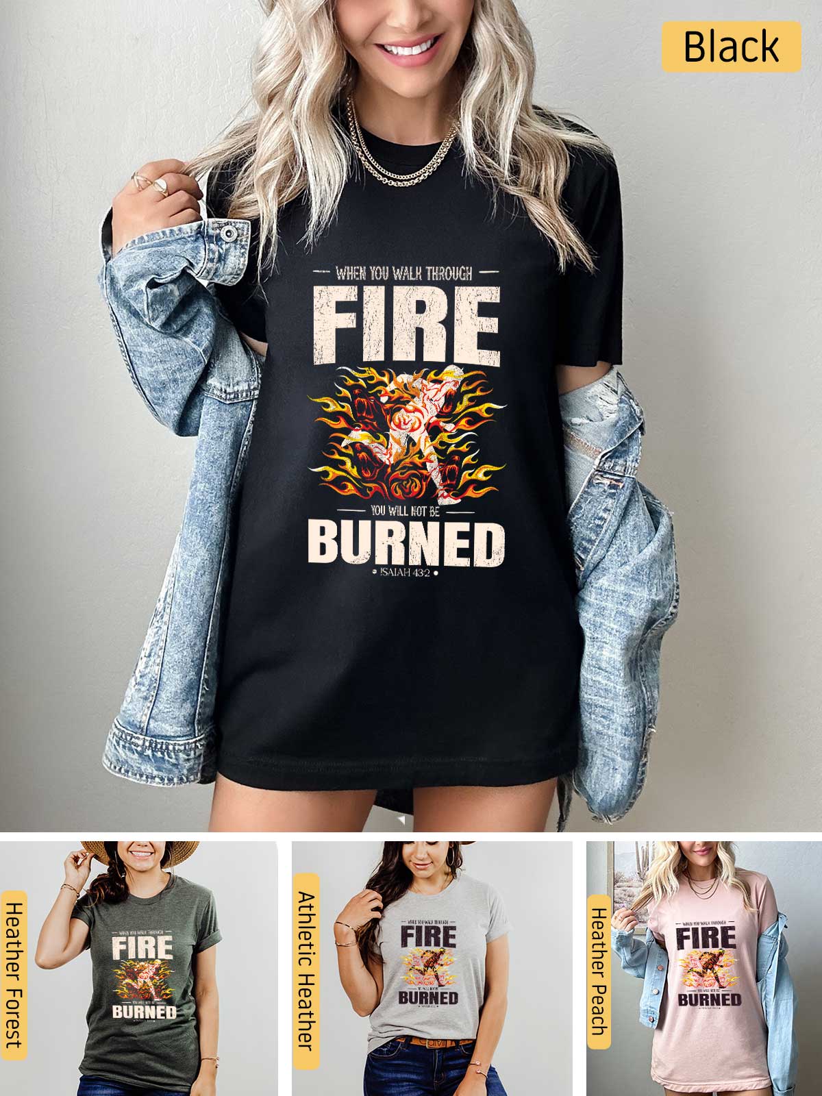 a woman wearing a t - shirt that says fire burned