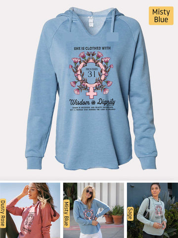 She is Clothed in Strength - Proverbs 31 Woman - Lightweight, Cali Wave-washed Women's Hooded Sweatshirt