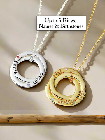 2-5 Ring Necklace with Kids' Names & Birthstones – Ideal Mom Necklace