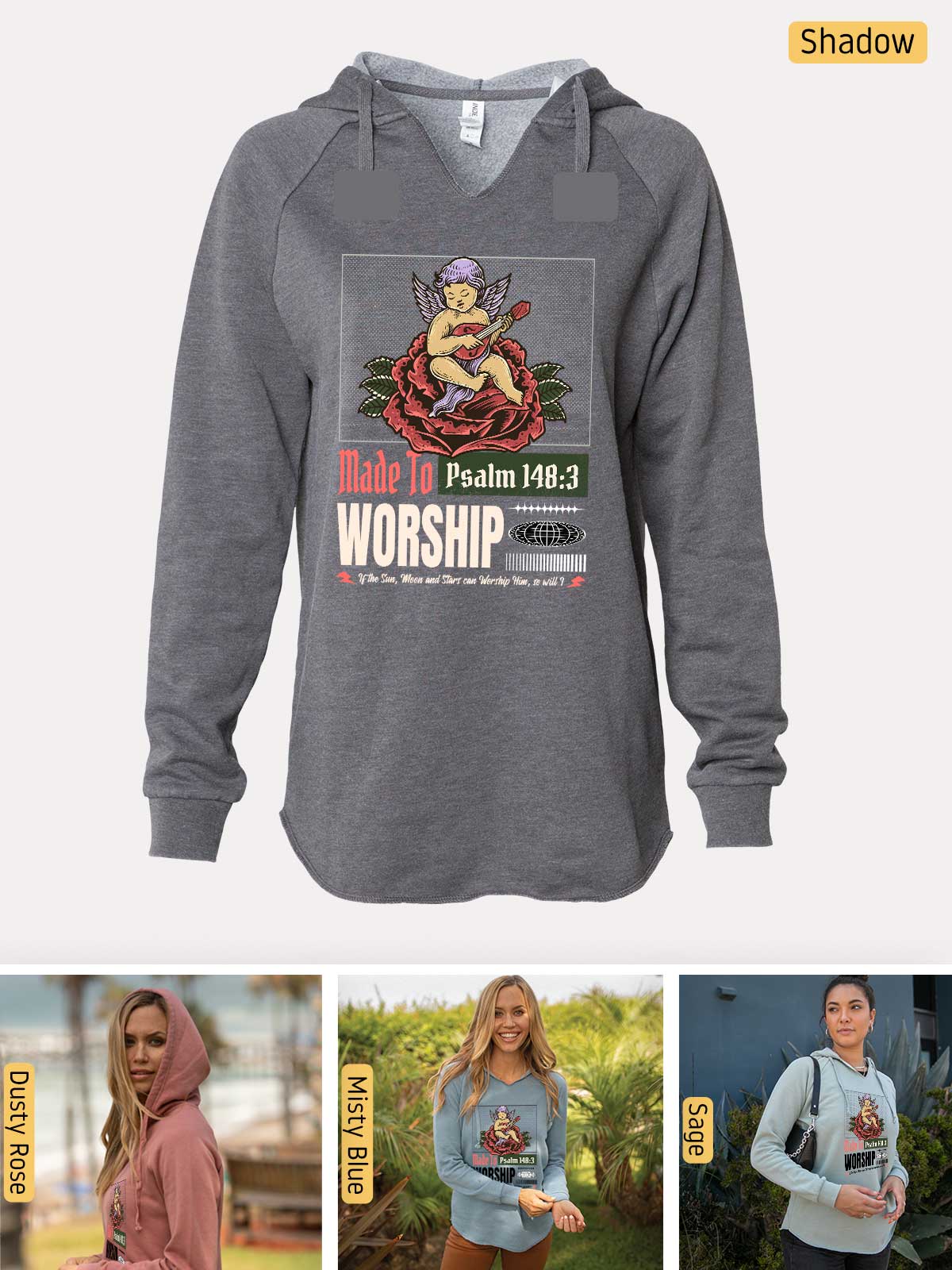 a women's hoodie with a picture of a woman in the background