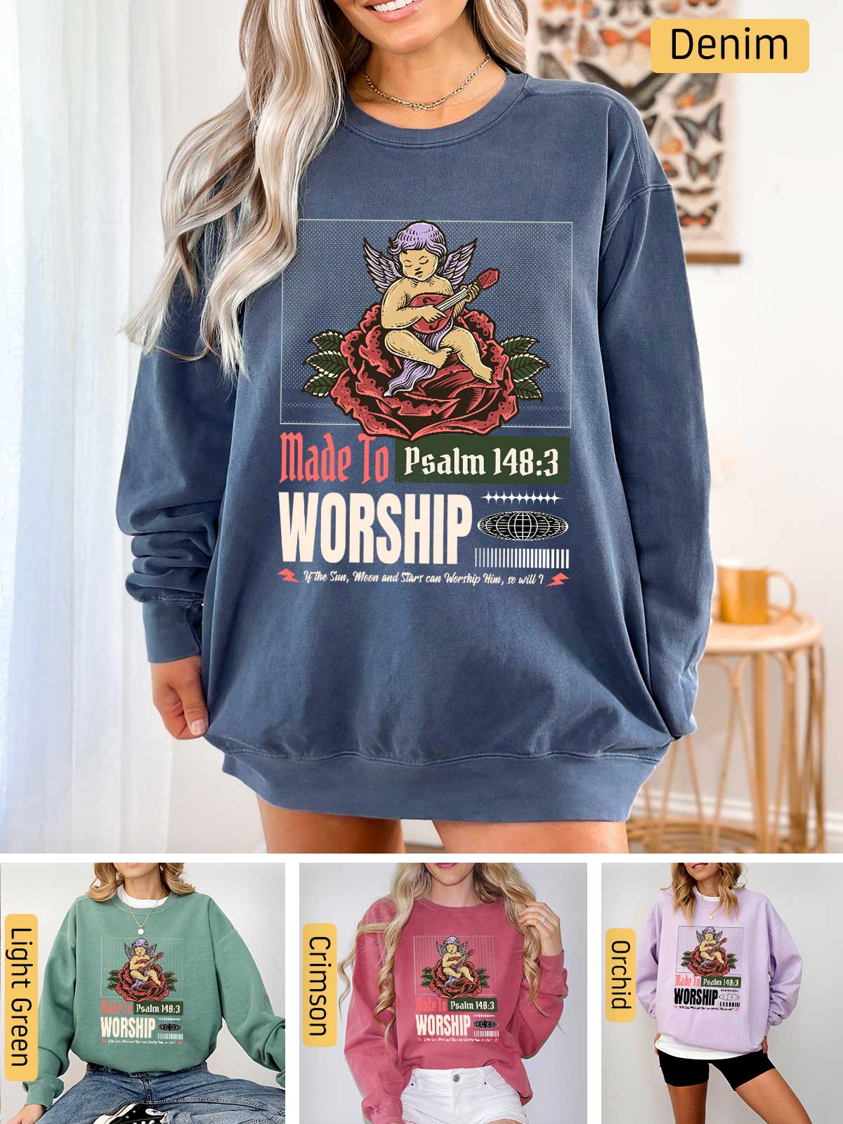 a woman wearing a sweatshirt with the words made in palm and a picture of a