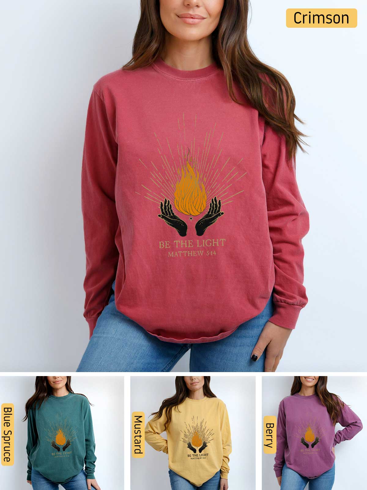 a woman wearing a sweatshirt with a fire on it