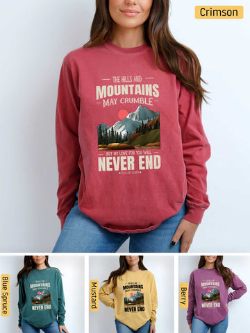 Mountains may Crumble, My Love Endures Forever - Isaiah 54:10 - Medium-weight, Unisex Longsleeve T-Shirt