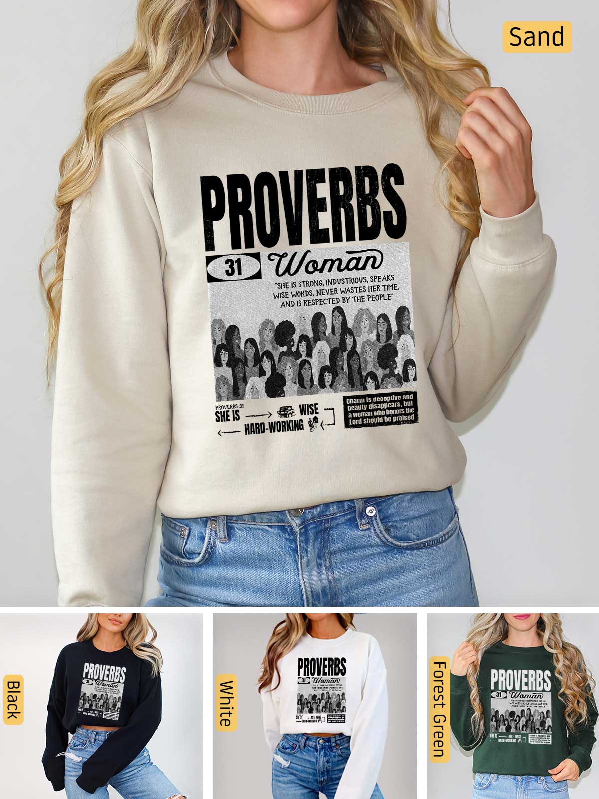 a woman wearing a sweatshirt with the words provers on it