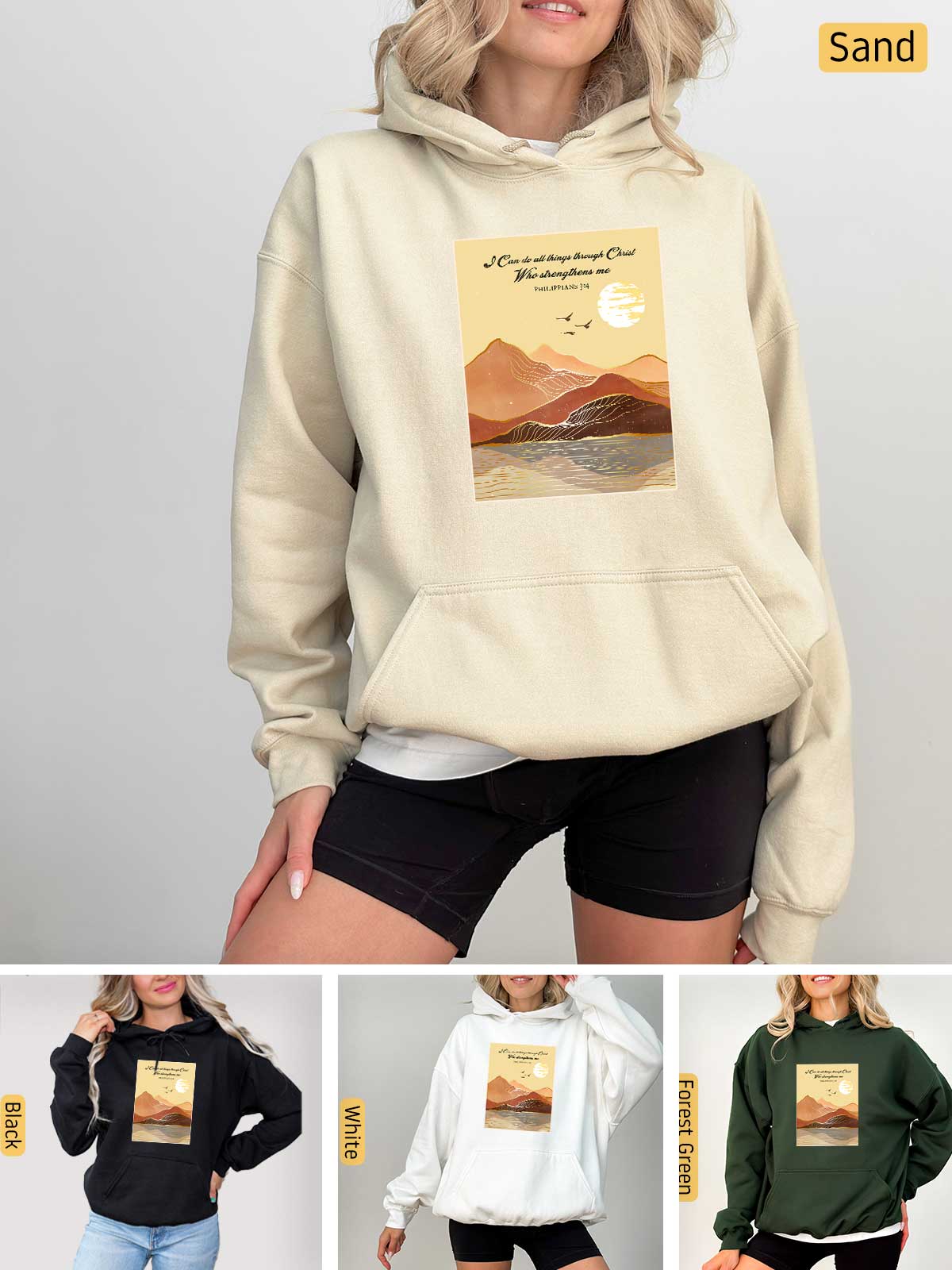 a woman wearing a sweatshirt with a picture on it