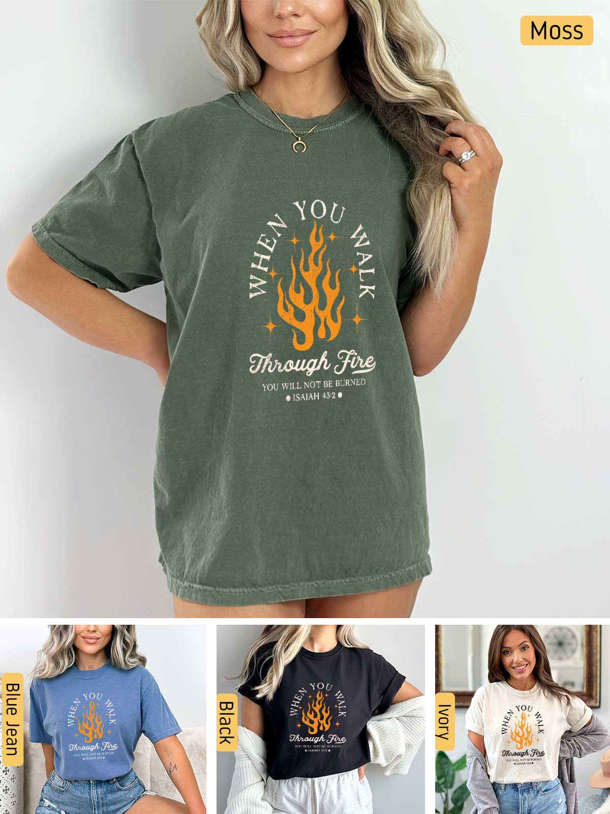 a woman wearing a t - shirt that says when you drink through fire