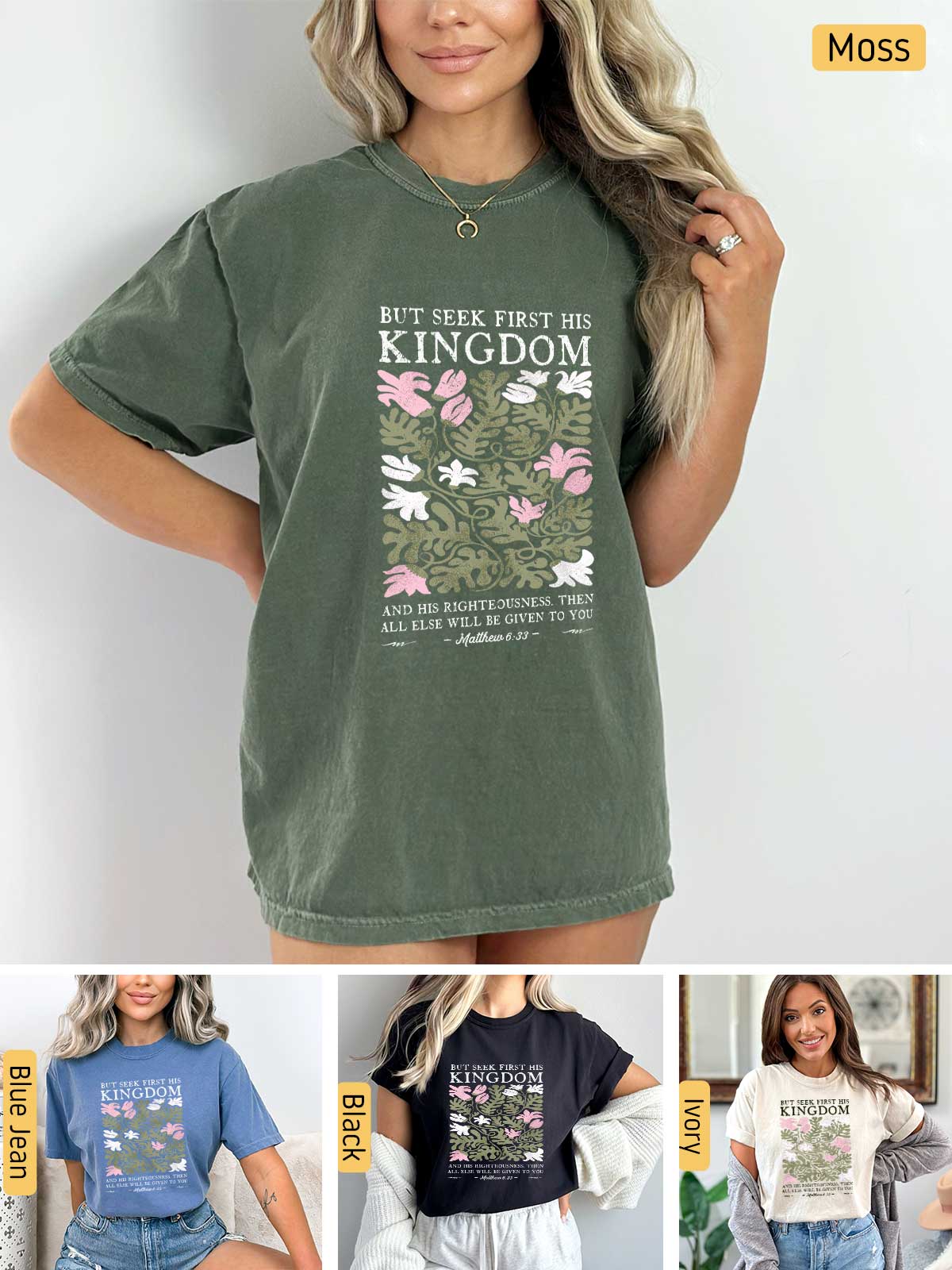 a woman wearing a t - shirt that says but we trust the kingdom