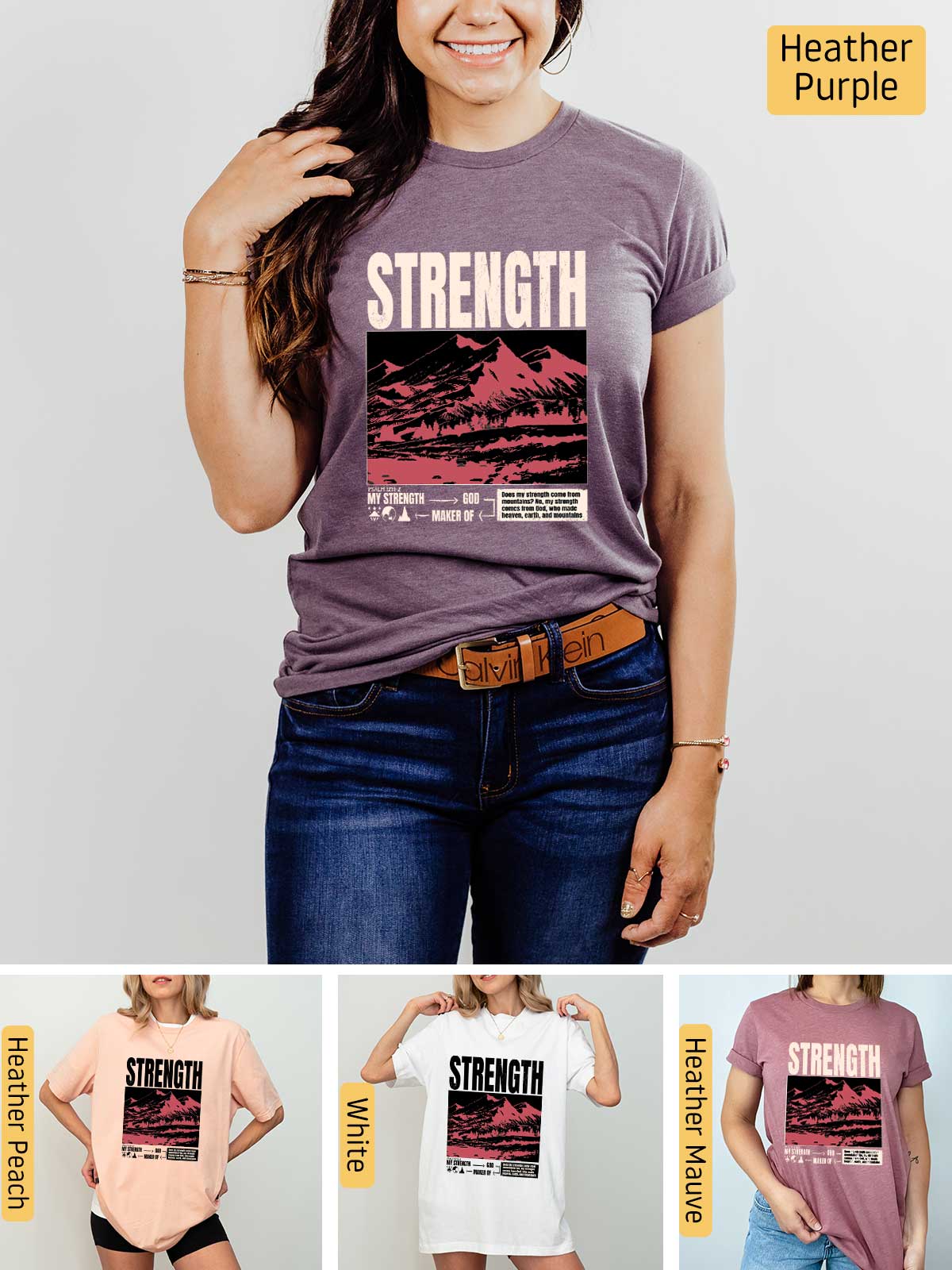 a woman wearing a shirt that says strength