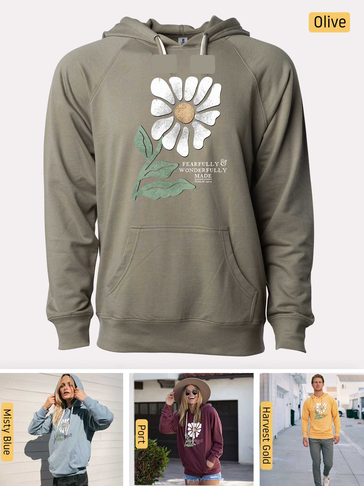 a woman wearing a hoodie with a flower on it
