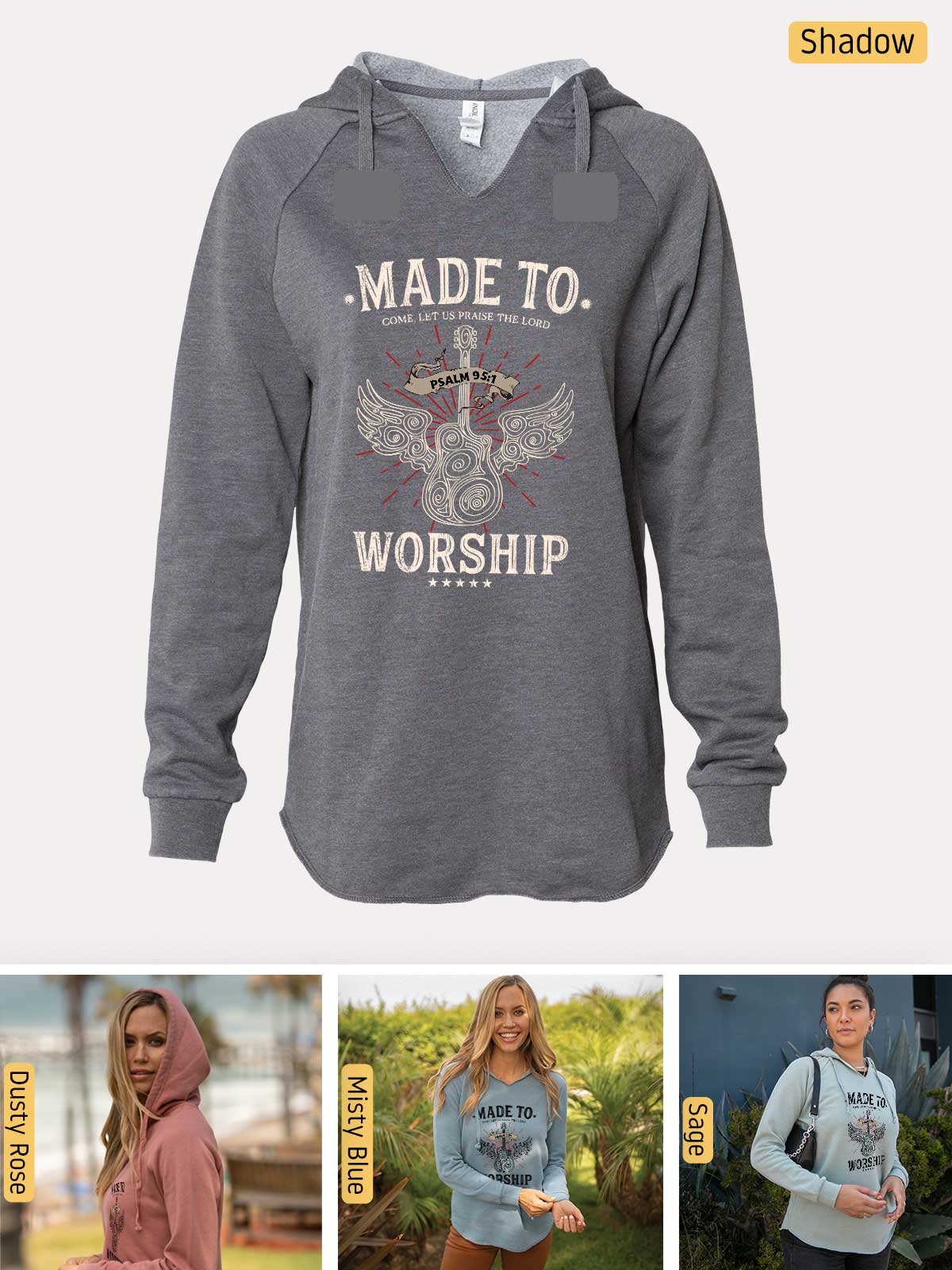 a women's sweatshirt with the words made to worship printed on it