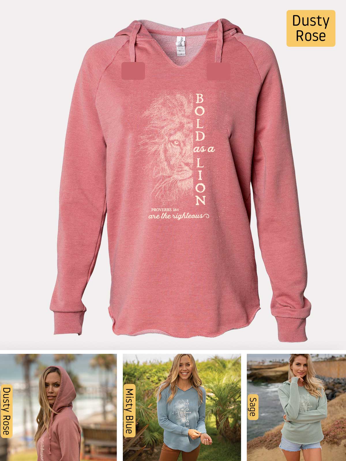 a woman wearing a pink sweatshirt with a lion on it