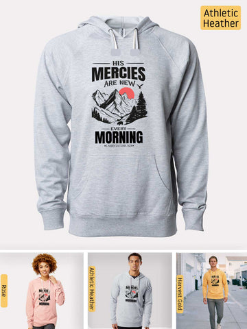 His Mercies are New Every Morning - Lamentations 3:22-23 - Lightweight, Unisex, Slim-Fit, Terry Loopback Hoodie