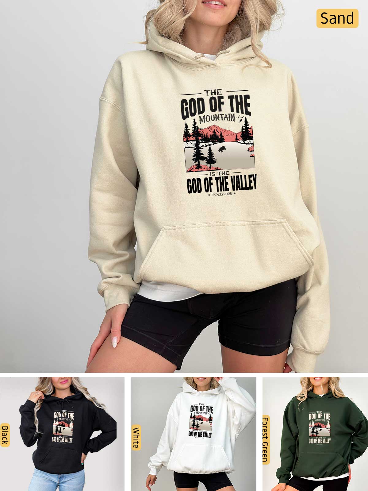 a woman wearing a hoodie with the words god of the valley printed on it