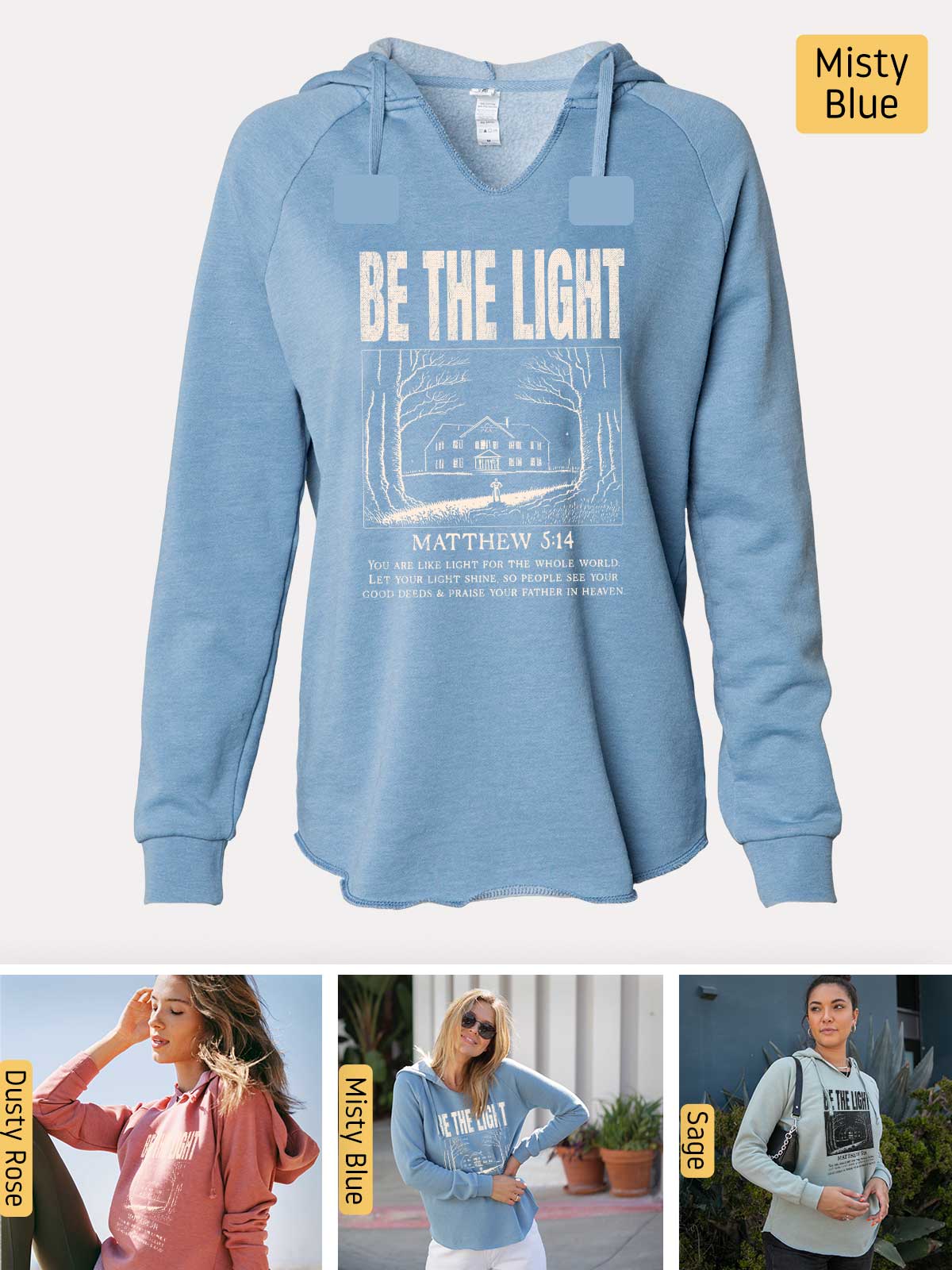 a blue hoodie with a picture of a woman wearing a sweatshirt